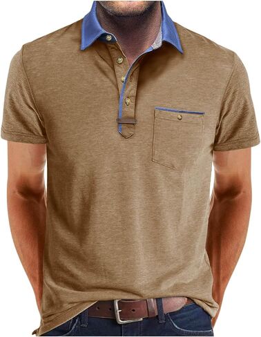 Golf Polos for Men Casual Shirts Classic Button Basic Short Sleeve Shirt Solid Tees Golf Stylish Tops with Pocket in Saudi Arabia