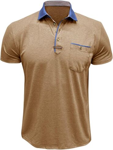 Golf Polos for Men Casual Shirts Classic Button Basic Short Sleeve Shirt Solid Tees Golf Stylish Tops with Pocket in Saudi Arabia