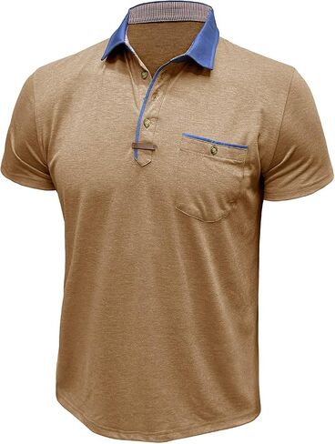 Golf Polos for Men Casual Shirts Classic Button Basic Short Sleeve Shirt Solid Tees Golf Stylish Tops with Pocket in Saudi Arabia
