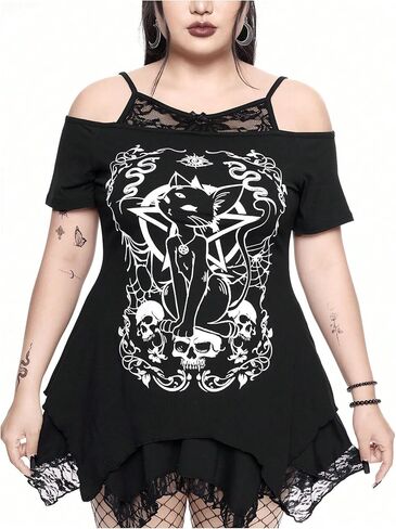 Soly Hux Women's Plus Size Gothic Cond Counter Graphic قمصان تي شيرت قصيرة الأكمام in Saudi Arabia