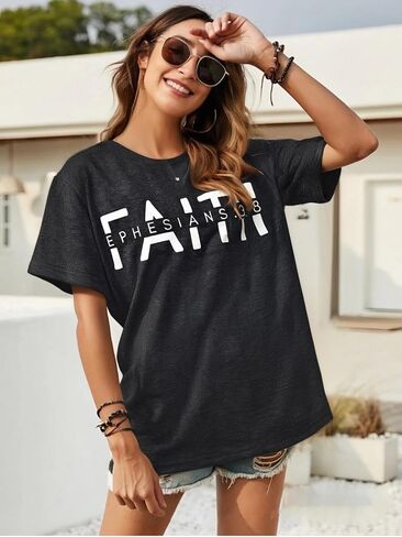 UNIQUEONE Christian Shirts for Women Faith Shirts Jesus Tshirt Oversized Christian Graphic Tees Tops in Saudi Arabia