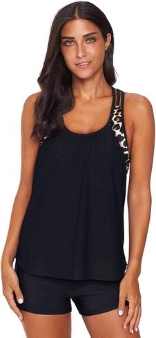 Womens Blouson Striped T-Back Tankini Sets Floral Printed Strappy Push up Top with Shorts Swimsuits Two Piece in Saudi Arabia