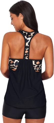 Womens Blouson Striped T-Back Tankini Sets Floral Printed Strappy Push up Top with Shorts Swimsuits Two Piece in Saudi Arabia