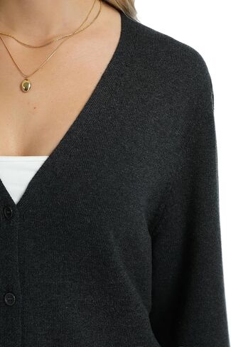 QUALFORT Women's 100% Cotton Midweight V-Neck Button Down Cardigan Sweaters with Pockets in Saudi Arabia