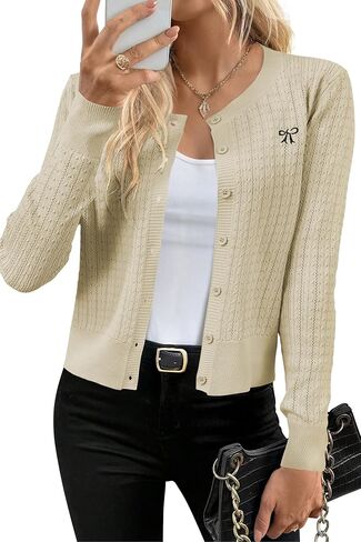 Arach & Cloz Womens 2025 Summer Lightweight Cardigan Cardigan Long Sleeve Cable Movers Hollow Out Bow Topproidery Tops in Saudi Arabia