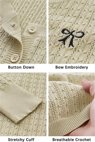 Arach & Cloz Womens 2025 Summer Lightweight Cardigan Cardigan Long Sleeve Cable Movers Hollow Out Bow Topproidery Tops in Saudi Arabia