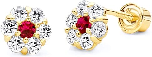 14k Yellow Gold Flower Stud Earrings with Screw Back - 12 Different Color Available in Saudi Arabia