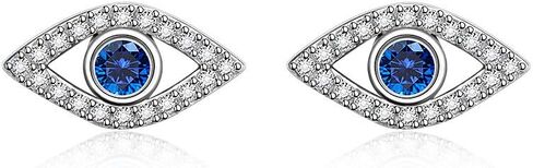 Evil Eye Earrings Stud for Women Blue Sapphire Cute Piercing Sterling Silver Earring Cubic Zirconia in Saudi Arabia