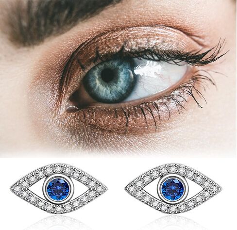 Evil Eye Earrings Stud for Women Blue Sapphire Cute Piercing Sterling Silver Earring Cubic Zirconia in Saudi Arabia
