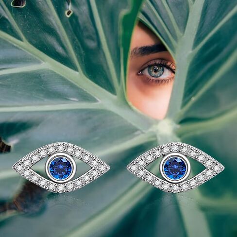 Evil Eye Earrings Stud for Women Blue Sapphire Cute Piercing Sterling Silver Earring Cubic Zirconia in Saudi Arabia