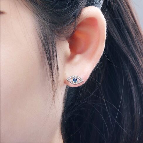 Evil Eye Earrings Stud for Women Blue Sapphire Cute Piercing Sterling Silver Earring Cubic Zirconia in Saudi Arabia
