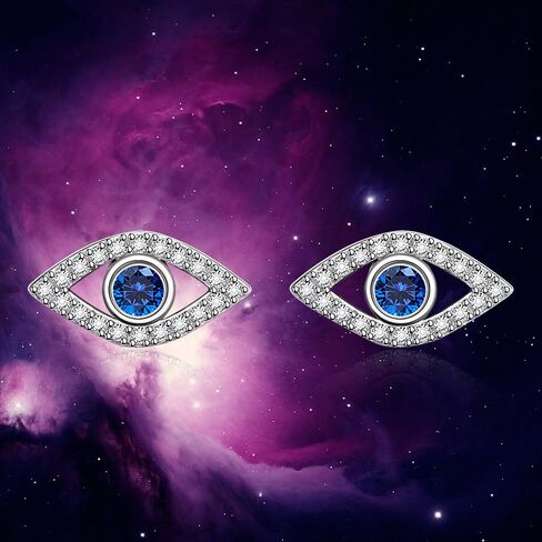 Evil Eye Earrings Stud for Women Blue Sapphire Cute Piercing Sterling Silver Earring Cubic Zirconia in Saudi Arabia