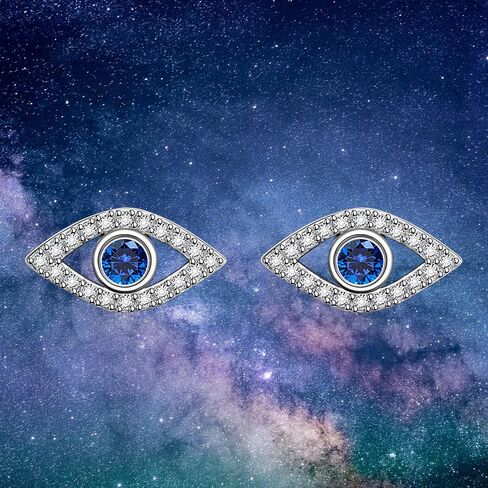 Evil Eye Earrings Stud for Women Blue Sapphire Cute Piercing Sterling Silver Earring Cubic Zirconia in Saudi Arabia