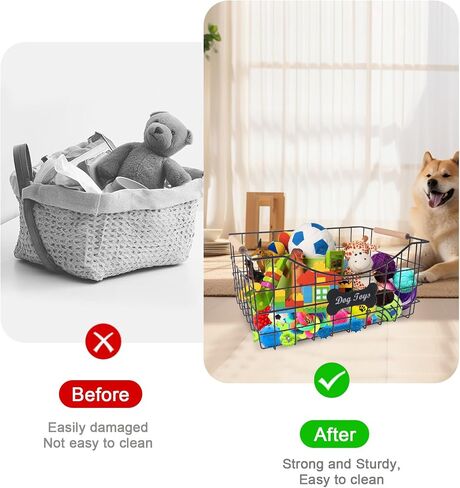 2packs Metal Dog Toy Basket,Iron Wire Dog Toy Bin,Dog Toy Storage Box,Dog Storage Organizer with Wooden Handle,Black Sturdy Dog Basket for Dog Leash,Collar,Dog Toy,Snacks in Saudi Arabia
