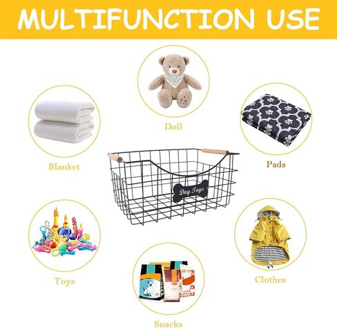 2packs Metal Dog Toy Basket,Iron Wire Dog Toy Bin,Dog Toy Storage Box,Dog Storage Organizer with Wooden Handle,Black Sturdy Dog Basket for Dog Leash,Collar,Dog Toy,Snacks in Saudi Arabia