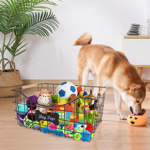 2packs Metal Dog Toy Basket,Iron Wire Dog Toy Bin,Dog Toy Storage Box,Dog Storage Organizer with Wooden Handle,Black Sturdy Dog Basket for Dog Leash,Collar,Dog Toy,Snacks in Saudi Arabia
