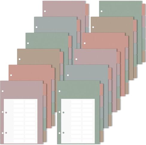 Honoson 12 Sets 5 Tab Binder Dividers with Tabs for 3 Ring Binders 5.5 × 8.5 بوصة من المقاطعات متعددة الألوان مع فيلم بلاستيكي 3 ثقب مقسمات مقسم in Kuwait