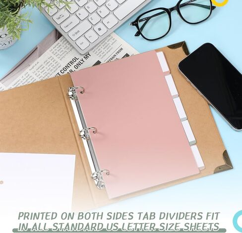 Honoson 12 Sets 5 Tab Binder Dividers with Tabs for 3 Ring Binders 5.5 × 8.5 بوصة من المقاطعات متعددة الألوان مع فيلم بلاستيكي 3 ثقب مقسمات مقسم in Kuwait