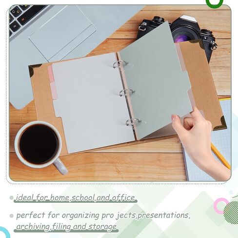 Honoson 12 Sets 5 Tab Binder Dividers with Tabs for 3 Ring Binders 5.5 × 8.5 بوصة من المقاطعات متعددة الألوان مع فيلم بلاستيكي 3 ثقب مقسمات مقسم in Kuwait