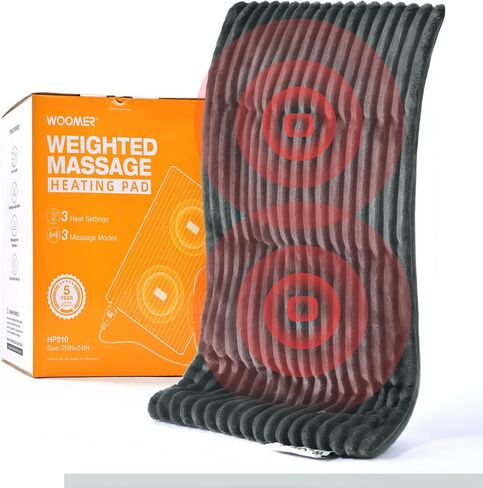 WOOMER Weighted Massage Electric Heating Pad for Back Pain, Neck and Shoulders Cramps Relief, 12’’x24’’, 3.7lb BPA-Free and Non-Toxic Beads, 4 Heat Settings, 4 Massage Modes, 2h Auto-Off in Saudi Arabia