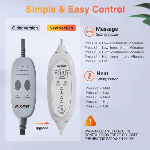 WOOMER Weighted Massage Electric Heating Pad for Back Pain, Neck and Shoulders Cramps Relief, 12’’x24’’, 3.7lb BPA-Free and Non-Toxic Beads, 4 Heat Settings, 4 Massage Modes, 2h Auto-Off in Saudi Arabia