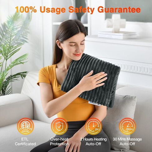 WOOMER Weighted Massage Electric Heating Pad for Back Pain, Neck and Shoulders Cramps Relief, 12’’x24’’, 3.7lb BPA-Free and Non-Toxic Beads, 4 Heat Settings, 4 Massage Modes, 2h Auto-Off in Saudi Arabia
