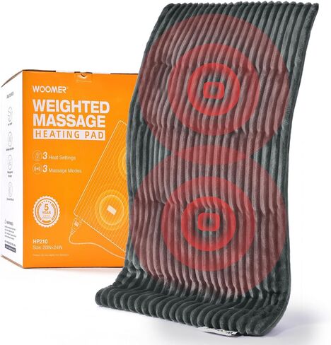 WOOMER Weighted Massage Electric Heating Pad for Back Pain, Neck and Shoulders Cramps Relief, 12’’x24’’, 3.7lb BPA-Free and Non-Toxic Beads, 4 Heat Settings, 4 Massage Modes, 2h Auto-Off in Saudi Arabia