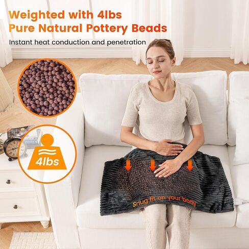 WOOMER Weighted Massage Electric Heating Pad for Back Pain, Neck and Shoulders Cramps Relief, 12’’x24’’, 3.7lb BPA-Free and Non-Toxic Beads, 4 Heat Settings, 4 Massage Modes, 2h Auto-Off in Saudi Arabia