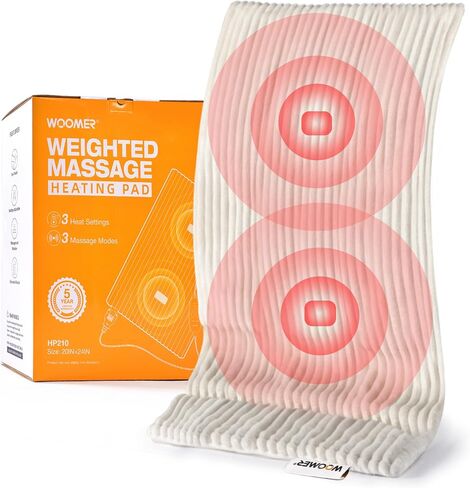 WOOMER Weighted Massage Electric Heating Pad for Back Pain, Neck and Shoulders Cramps Relief, 12’’x24’’, 3.7lb BPA-Free and Non-Toxic Beads, 4 Heat Settings, 4 Massage Modes, 2h Auto-Off in Saudi Arabia