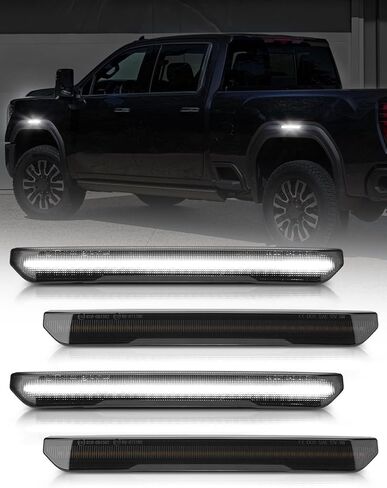 Upgrade Front & Rear Amber LED Fender Side Marker Light Compatible with GMC Sierra 2500HD 3500HD 2020-2024 Pickup Side Parking Position Turn Signal Lamp, Smoked Lens LED 4PCS in Saudi Arabia