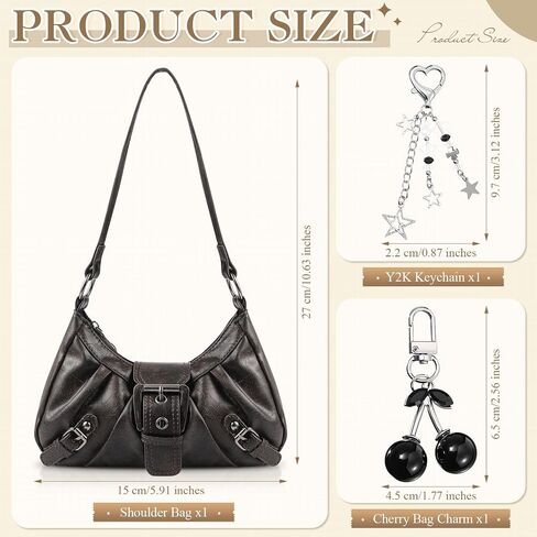 Abbylike Y2k Purse for Women Vintage Shoulder Bag with Goth Chains Buckle Punk Purse Clutch Handbag Bags for Y2k Girl Gift in Saudi Arabia