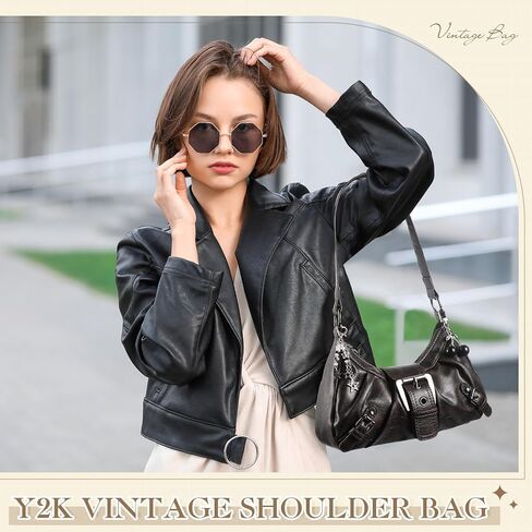 Abbylike Y2k Purse for Women Vintage Shoulder Bag with Goth Chains Buckle Punk Purse Clutch Handbag Bags for Y2k Girl Gift in Saudi Arabia