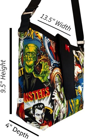الرعب الكلاسيكي Universal Monsters حقيبة يد ث/تابوت رفرف - القطن - أفلام مخيفة خمر هوليوود دراكولا فرانكشتاين بالذئب مومياء in Saudi Arabia