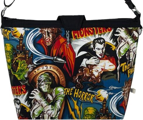 الرعب الكلاسيكي Universal Monsters حقيبة يد ث/تابوت رفرف - القطن - أفلام مخيفة خمر هوليوود دراكولا فرانكشتاين بالذئب مومياء in Saudi Arabia