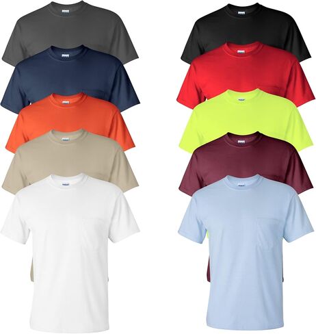 Gildan Mens T-Shirt, Adult Ultra Cotton 6 Oz. Tee with Pocket, Multipack 1I3I6I10 Set of 10, XL Multicolor in Saudi Arabia