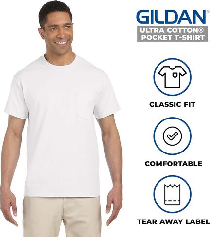 Gildan Mens T-Shirt, Adult Ultra Cotton 6 Oz. Tee with Pocket, Multipack 1I3I6I10 Set of 10, XL Multicolor in Saudi Arabia