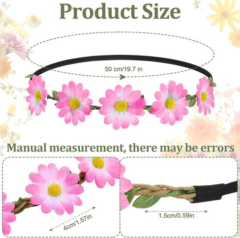 Bememo 12 Pieces Flower Headband Girl Women Daisy Flower Crown Hippie Floral Wreath Headband for Festival Wedding Bridal Party (Classic) in Saudi Arabia