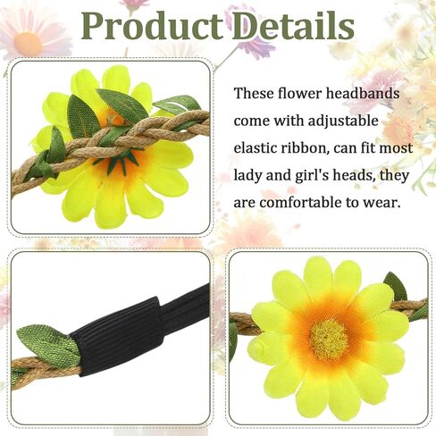 Bememo 12 Pieces Flower Headband Girl Women Daisy Flower Crown Hippie Floral Wreath Headband for Festival Wedding Bridal Party (Classic) in Saudi Arabia