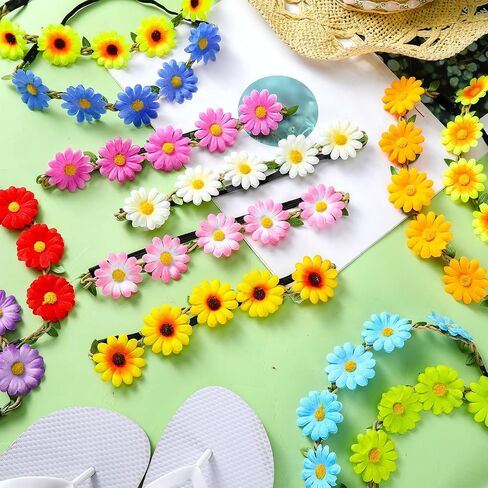Bememo 12 Pieces Flower Headband Girl Women Daisy Flower Crown Hippie Floral Wreath Headband for Festival Wedding Bridal Party (Classic) in Saudi Arabia