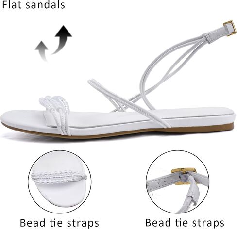 Women's Beaded Flat Sandals Strappy Open Toe Slides Sandals For WomenAnkle Buckle Summer Beach Dress Shoes in Saudi Arabia