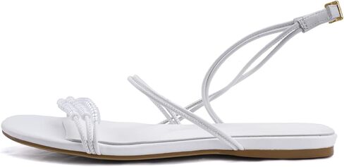 Women's Beaded Flat Sandals Strappy Open Toe Slides Sandals For WomenAnkle Buckle Summer Beach Dress Shoes in Saudi Arabia