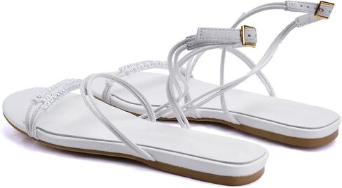 Women's Beaded Flat Sandals Strappy Open Toe Slides Sandals For WomenAnkle Buckle Summer Beach Dress Shoes in Saudi Arabia