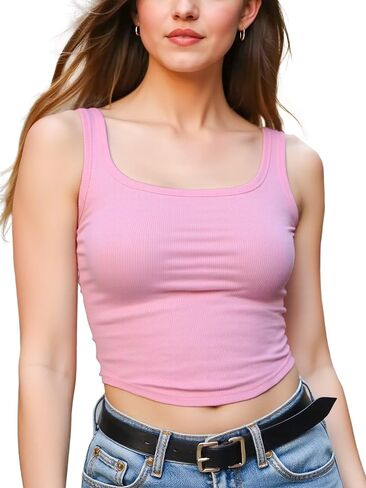 نساء دبابة مضلعة من نحفة نحافة مربعة رقبة مربعة بلا أكمام تي شيرت محصول الصيف tshirt التنفس in Kuwait