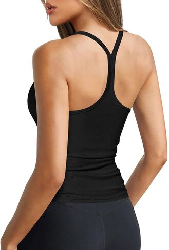 Women's Halter Tops Scoop Neck Spaghetti Strap Racerback Tank for Women Sexy Low Cut Ribbed Slim Fitted Workout Camisole Top in Kuwait