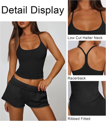 Women's Halter Tops Scoop Neck Spaghetti Strap Racerback Tank for Women Sexy Low Cut Ribbed Slim Fitted Workout Camisole Top in Kuwait