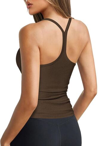 Women's Halter Tops Scoop Neck Spaghetti Strap Racerback Tank for Women Sexy Low Cut Ribbed Slim Fitted Workout Camisole Top in Kuwait