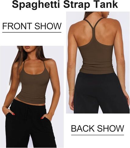 Women's Halter Tops Scoop Neck Spaghetti Strap Racerback Tank for Women Sexy Low Cut Ribbed Slim Fitted Workout Camisole Top in Kuwait