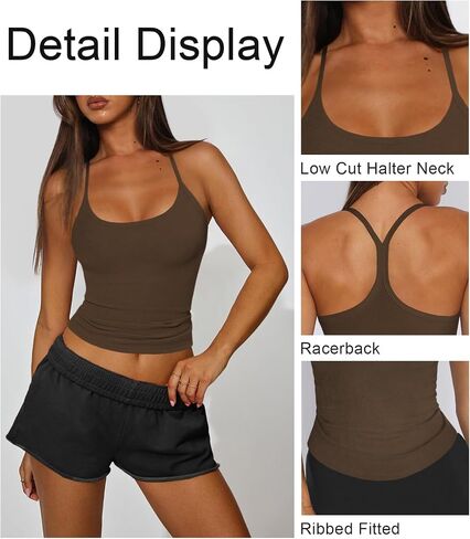 Women's Halter Tops Scoop Neck Spaghetti Strap Racerback Tank for Women Sexy Low Cut Ribbed Slim Fitted Workout Camisole Top in Kuwait