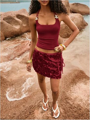 Milumia Women's Boho Halter Halter Top Spaghetti Strap Summer Summer Camisoles in Saudi Arabia
