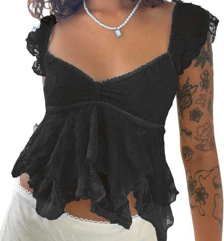 WYFC Lace Tops for Women Y2k Babydoll Tank Vintage Floral Going Out Shirt in Saudi Arabia